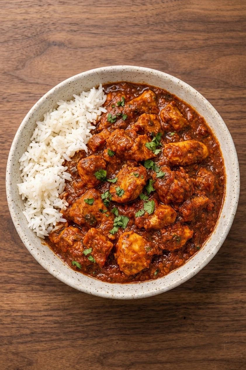 Chicken Vindaloo, a spicy Indian curry at Taste of India Express in Sherwood Park, AB